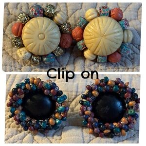 Cottage Core Clip on Earrings 2 sets beaded mixed media